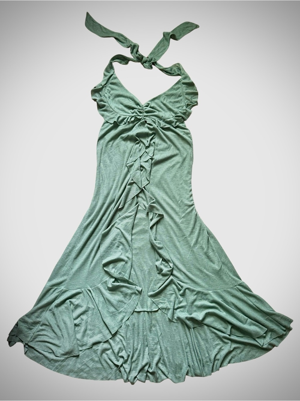 NWT! Free People Romantic Halter Ruffle Maxi Top Sage Boho Resort Fairy Style S